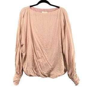 Elijah Blouse Womens Peach Drapey Silk Cotton Tencel Long Sleave Size M